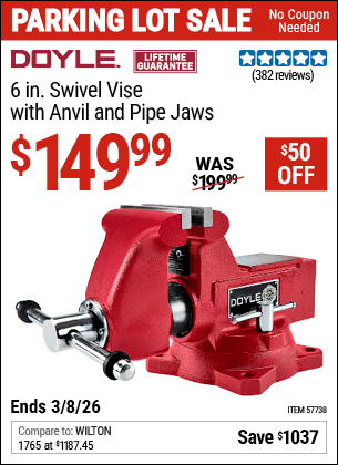 Harbor Freight Coupons, HF Coupons, 20% off - DOYLE 6 in. Swivel Vise with Anvil and Pipe Jaws for $199.99