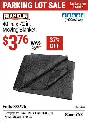 Harbor Freight Coupons, HF Coupons, 20% off - FRANKLIN 40 in. x 72 in. Moving Blanket 