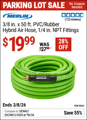 Harbor Freight Coupons, HF Coupons, 20% off - 3/8 in. x 50 ft. PVC/Rubber Hybrid Air Hose