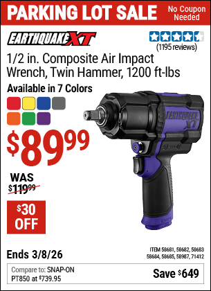 Harbor Freight Coupons, HF Coupons, 20% off - EARTHQUAKE 1/2 in. Composite Xtreme Torque Air Impact Wrench 