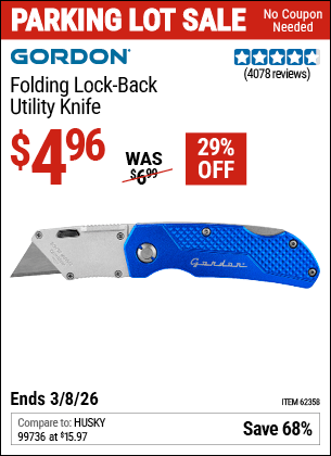 Harbor Freight Coupons, HF Coupons, 20% off - Folding Locking Back Utility Knife