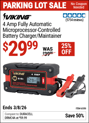 Harbor Freight Coupons, HF Coupons, 20% off - 4 Amp Fully Automatic Microprocessor Controlled Battery Charger/maintainer