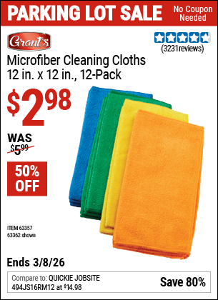Harbor Freight Coupons, HF Coupons, 20% off - Microfiber Cleaning Cloths Pack Of 12