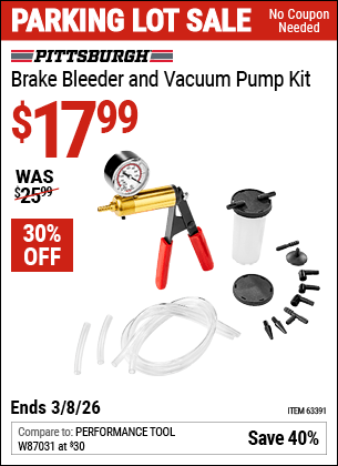 Harbor Freight Coupons, HF Coupons, 20% off - PITTSBURGH AUTOMOTIVE Brake Bleeder and Vacuum Pump Kit for $17.99