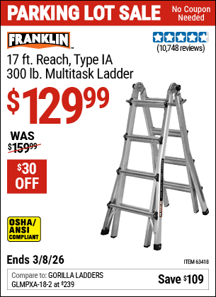 Harbor Freight Coupons, HF Coupons, 20% off - 17 Foot Type Ia Muti Task Ladder