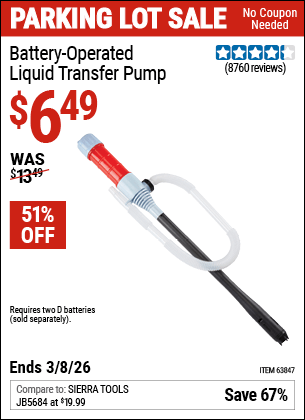 Harbor Freight Coupons, HF Coupons, 20% off - Battery Operated Liquid Transfer Pump
