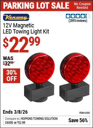 Harbor Freight Coupons, HF Coupons, 20% off - 12 Volt Led Magnetic Towing Light Kit