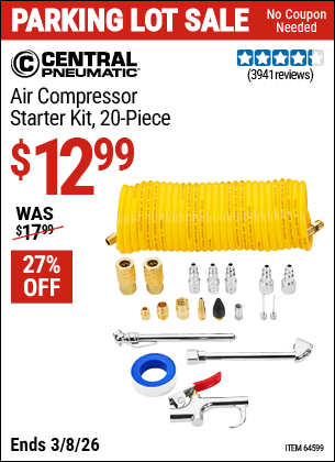 Harbor Freight Coupons, HF Coupons, 20% off - CENTRAL PNEUMATIC Air Compressor Starter Kit 20 Pc. for $9.99