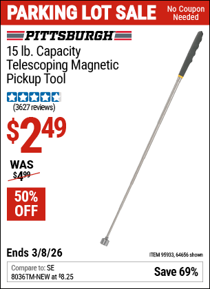 Harbor Freight Coupons, HF Coupons, 20% off - 15 lb. Capacity Telescoping Magnetic Pickup Tool