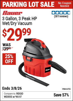 Harbor Freight Coupons, HF Coupons, 20% off - 3 Gallon Wet/dry Vacuum