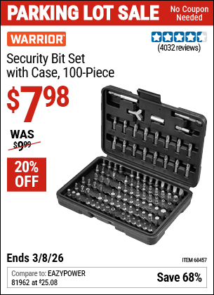 Harbor Freight Coupons, HF Coupons, 20% off - 100 Piece Security Bit Set