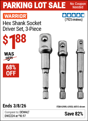 Harbor Freight Coupons, HF Coupons, 20% off - 3 Piece Hex Drill Socket Driver Set