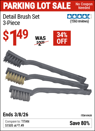 Harbor Freight Coupons, HF Coupons, 20% off - 3 Piece Detail Brush Set