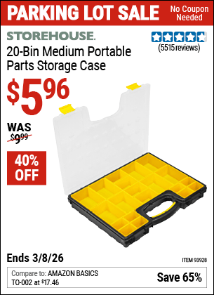 Harbor Freight Coupons, HF Coupons, 20% off - 20 Bin Portable Parts Storage Case