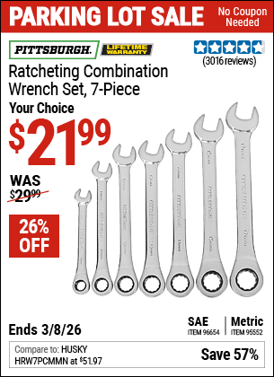 Harbor Freight Coupons, HF Coupons, 20% off - 7 Piece Combination Ratcheting Wrench Set