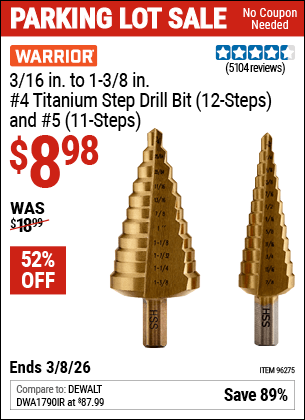Harbor Freight Coupons, HF Coupons, 20% off - 2 Piece Titanium Nitride Coated High Speed Steel Step Drill Bits