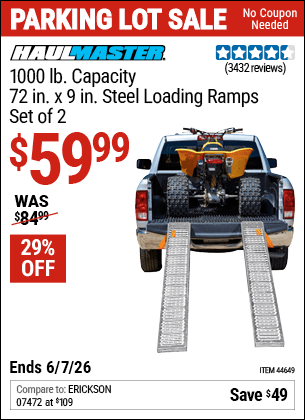 Harbor Freight Coupons, HF Coupons, 20% off - 1000 Lb. Steel Loading Ramps, Set Of Two
