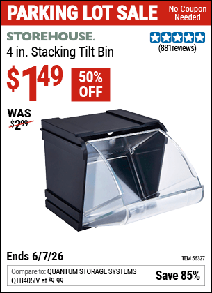 Harbor Freight Coupons, HF Coupons, 20% off - 4 in. Stacking Tilt Bin