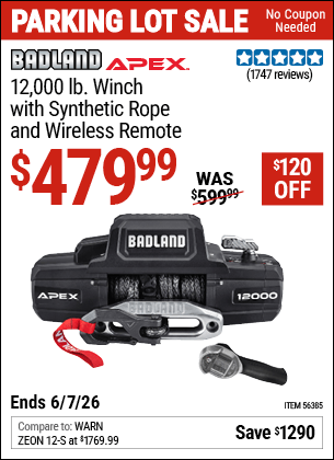 Harbor Freight Coupons, HF Coupons, 20% off - Badland Apex 12,000 Lb. Truck/suv Winch