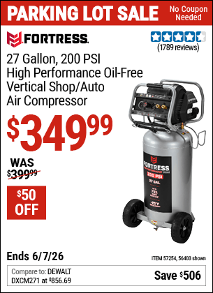 Harbor Freight Coupons, HF Coupons, 20% off - Fortress 27 Gallon Oil-free Professional Air Compressor
