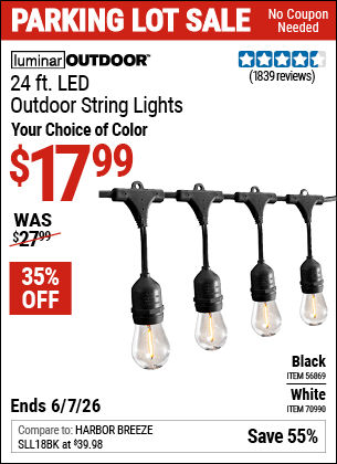 Harbor Freight Coupons, HF Coupons, 20% off - LUMINAR OUTDOOR 24ft., 12 Bob Outdoor LED String Lights