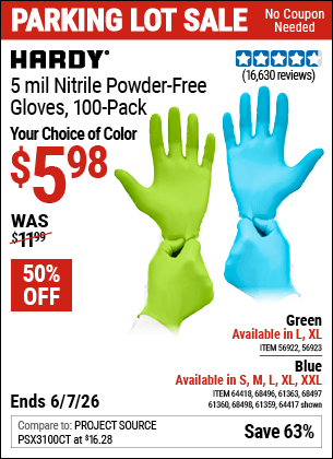 Harbor Freight Coupons, HF Coupons, 20% off - Powder-Free Nitrile Gloves Pack of 100