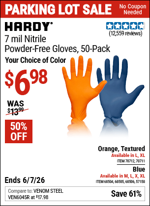 Harbor Freight Coupons, HF Coupons, 20% off - 7 mil Nitrile Powder-Free Gloves, 50 Pc. XX-Large