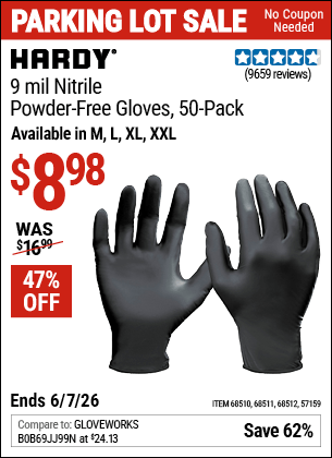 Harbor Freight Coupons, HF Coupons, 20% off - HARDY 9 mil Nitrile Powder-Free Gloves XX-Large 
