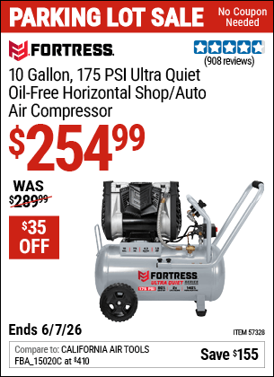 Harbor Freight Coupons, HF Coupons, 20% off - 10 Gallon 175 PSI Ultra Quiet Horizontal Shop/Auto Air Compressor