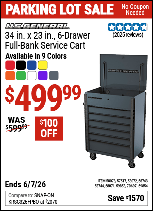 Harbor Freight Coupons, HF Coupons, 20% off - U.S. GENERAL 34 in. Full Bank Service Cart for $499.99