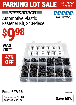 Harbor Freight Coupons, HF Coupons, 20% off - PITTSBURGH Automotive Plastic Fastener Kit for $13.99