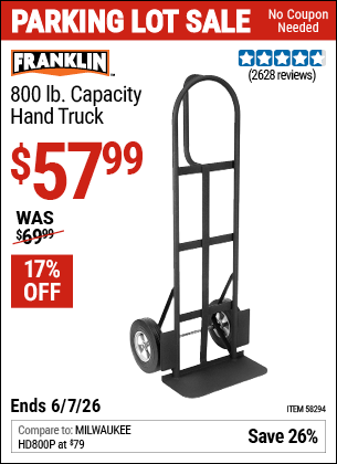 Harbor Freight Coupons, HF Coupons, 20% off - FRANKLIN 800 lb. Capacity Hand Truck 
