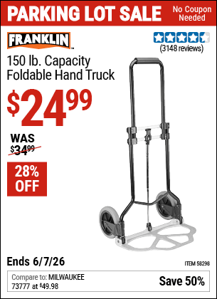 Harbor Freight Coupons, HF Coupons, 20% off - FRANKLIN 150 lb. Capacity Foldable Hand Truck 