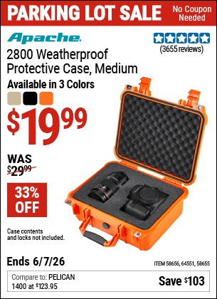 Harbor Freight Coupons, HF Coupons, 20% off - APACHE 2800 Weatherproof Protective Case 