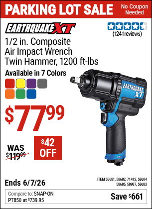 Harbor Freight Coupons, HF Coupons, 20% off - EARTHQUAKE 1/2 in. Composite Xtreme Torque Air Impact Wrench 