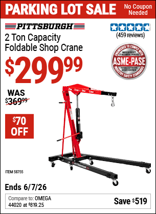 Harbor Freight Coupons, HF Coupons, 20% off - PITTSBURGH 2 Ton-Capacity Foldable Shop Crane 