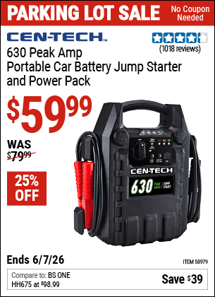 Harbor Freight Coupons, HF Coupons, 20% off - 630 Peak Amp Portable Jump Starter and Power Pack