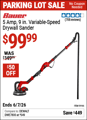 Harbor Freight Coupons, HF Coupons, 20% off - BAUER 5 Amp 9 in. Variable Speed Drywall Sander 