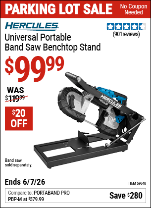 Harbor Freight Coupons, HF Coupons, 20% off - HERCULES Universal Portable Band Saw Benchtop Stand 