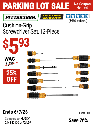 Harbor Freight Coupons, HF Coupons, 20% off - 12 Piece Cushion Grip Screwdriver Set