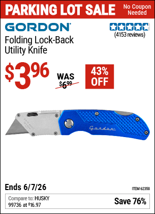 Harbor Freight Coupons, HF Coupons, 20% off - Folding Locking Back Utility Knife