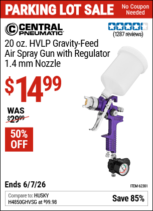 Harbor Freight Coupons, HF Coupons, 20% off - 20 Oz. Hvlp Gravity Feed Air Spray Gun With Regulator