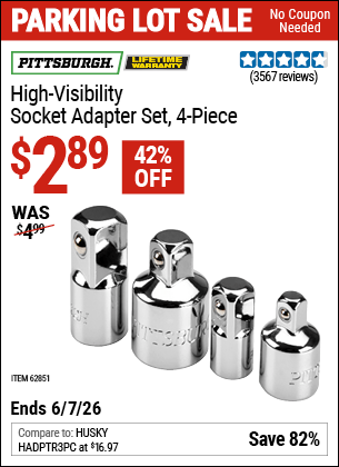 Harbor Freight Coupons, HF Coupons, 20% off - 4 Piece High Visibility Socket Adapter Set