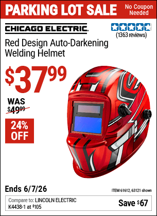 Harbor Freight Coupons, HF Coupons, 20% off - Red Design Auto-darkening Welding Helmet