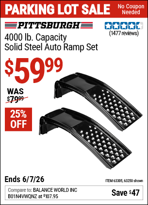 Harbor Freight Coupons, HF Coupons, 20% off - 2 Piece Solid Steel Auto Ramp Set