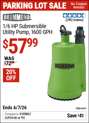 Harbor Freight Coupons, HF Coupons, 20% off - 1/6 Hp Submersible Utility Pump