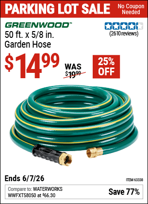 Harbor Freight Coupons, HF Coupons, 20% off - GREENWOOD 5/8 in. x 50 ft. Heavy Duty Garden Hose for $14.99