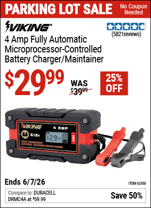 Harbor Freight Coupons, HF Coupons, 20% off - 4 Amp Fully Automatic Microprocessor Controlled Battery Charger/maintainer