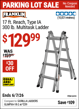 Harbor Freight Coupons, HF Coupons, 20% off - 17 Foot Type Ia Muti Task Ladder