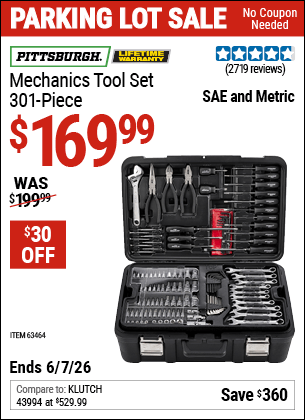 Harbor Freight Coupons, HF Coupons, 20% off - 301 Piece Master Mechanic's Tool Kit
